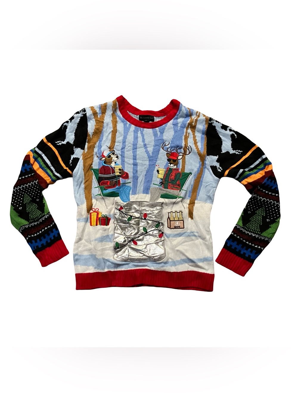 Blizzard Bay Ugly Christmas Sweater Reindeer Camping 3D Beers Unisex Medium